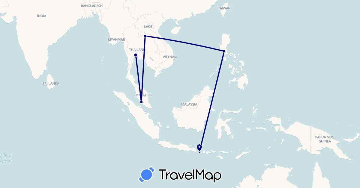 TravelMap itinerary: driving in Indonesia, Laos, Malaysia, Philippines, Thailand (Asia)